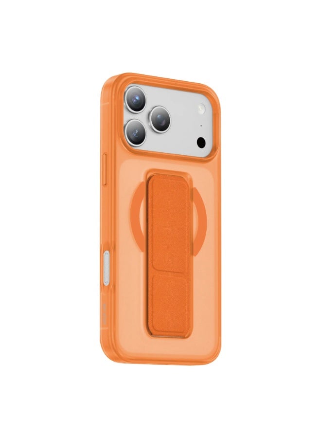 جرين ليون حافظة iPhone 17 Pro Max MagSafe GRIP 360 غطاء خلفي / حزام قبضة من الجلد / حامل قابل للطي / مغناطيس قوي / حماية من السقوط / حماية للكاميرا / مقاومة للخدش - التيتانيوم البرتقالي - Image 1