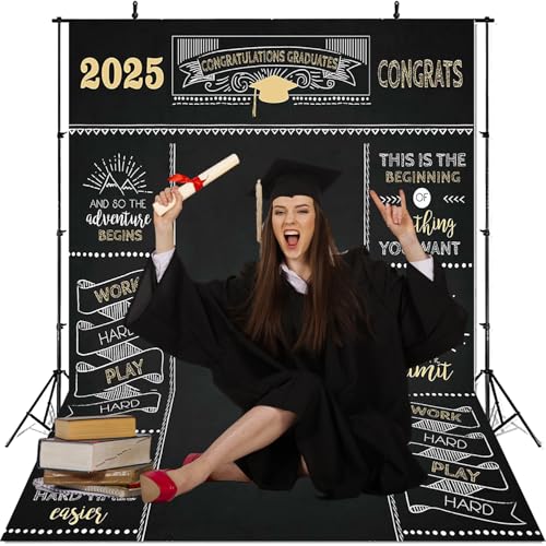 Mocsicka Graduation Backdrop 5x7ft - Black Cotton Graduation Party Background - Congratulations Graduates Photography Backdrop - Image 3