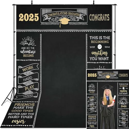 Mocsicka Graduation Backdrop 5x7ft - Black Cotton Graduation Party Background - Congratulations Graduates Photography Backdrop - Image 1