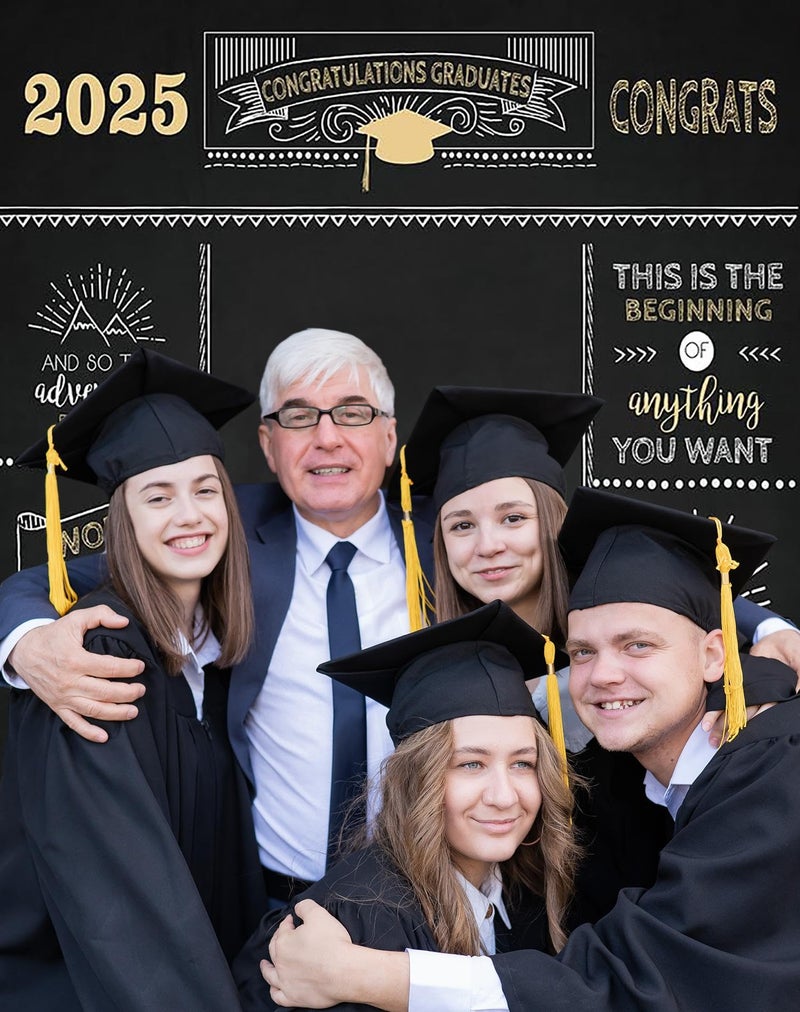 Mocsicka Graduation Backdrop 5x7ft - Black Cotton Graduation Party Background - Congratulations Graduates Photography Backdrop - Image 4