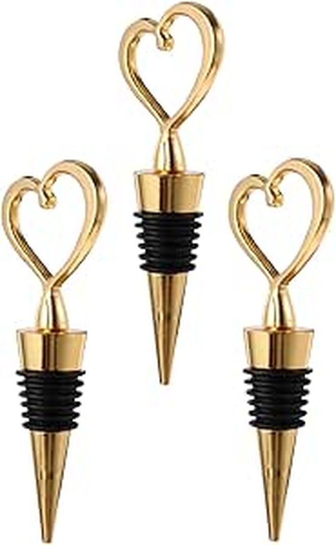 Golden Heart Shaped Wine Bottle Stoppers For Wedding Party Decoration Corks Preserve Freshness - Image 1