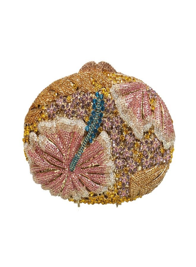 DEBIMY Sparkly Crystal Evening Clutch Luxury Flower Rhinestone Evening Bags Wedding Formal Party Handbags Purses Gold Pink - Image 1