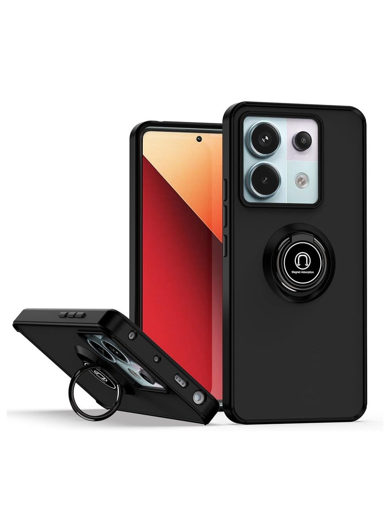 جراب خلفي غير لامع مع حامل مغناطيسي للسيارة يدور 360 درجة لهاتف Xiaomi Redmi Note 13 Pro 5G / Poco X6 5G أسود - Image 1