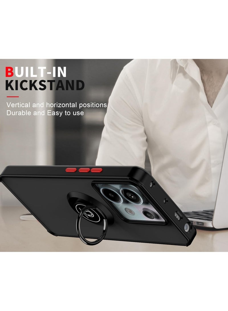 جراب خلفي غير لامع مع حامل مغناطيسي للسيارة يدور 360 درجة لهاتف Xiaomi Redmi Note 13 Pro 5G / Poco X6 5G أسود - Image 2