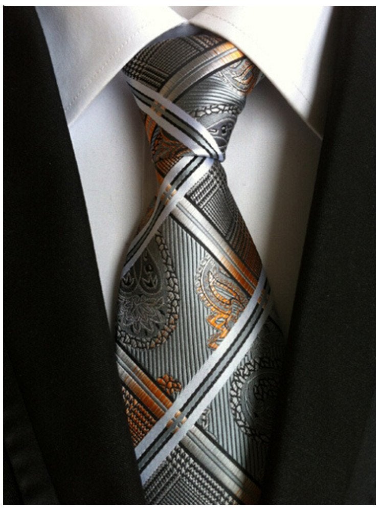 Secdtie Men's Fashion Grey Jacquard Woven Silk Tie Microfiber Formal Necktie - Image 2