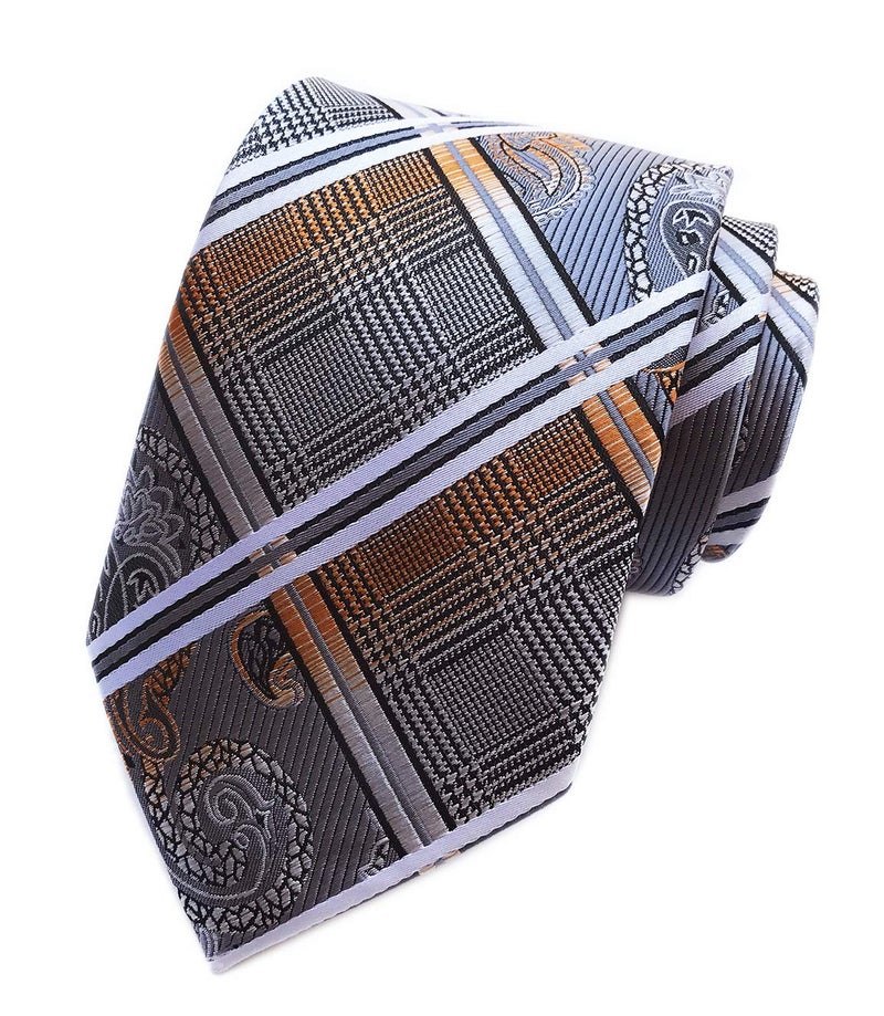 Secdtie Men's Fashion Grey Jacquard Woven Silk Tie Microfiber Formal Necktie - Image 1