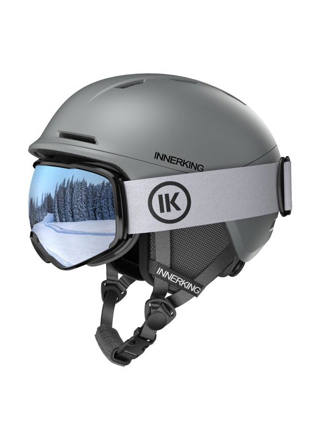 Innerking Snowboard Helmet Set with Goggles for Adults, Sturdy PC Shell & Shock-Absorbing EPS Foam & Soft Lining, Snow Sports Helmet and Glasses for Men and Women - Grey M - Image 1