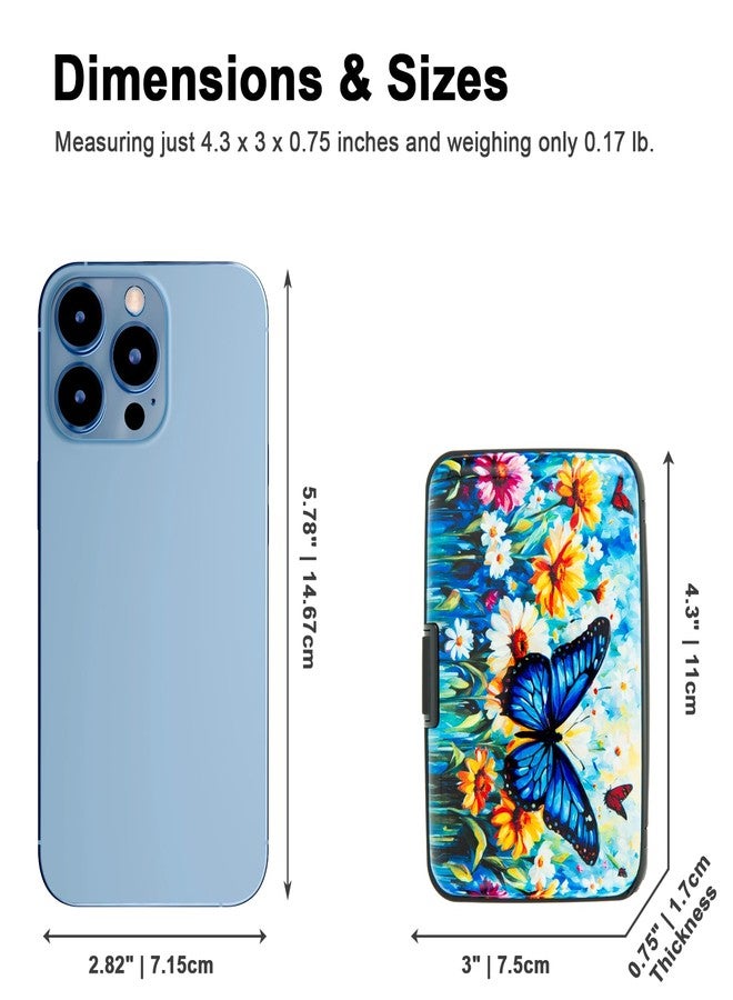 Kaabao Credit Card Holder Small RFID Blocking Wallet Business Metal Slim Mini Aluminum Hard Case for Women Men, Blue Butterfly Daisies, S - Image 3