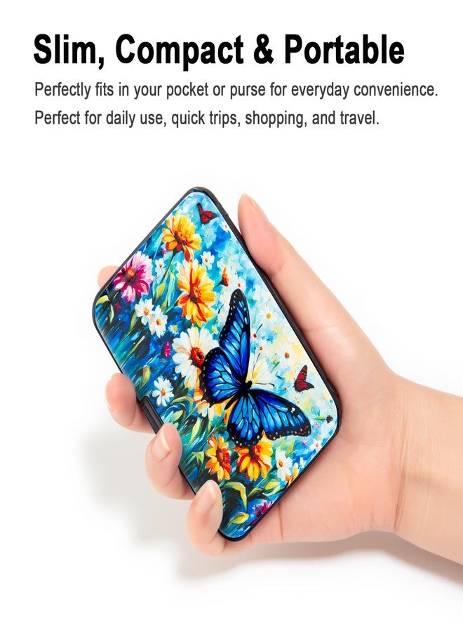 Kaabao Credit Card Holder Small RFID Blocking Wallet Business Metal Slim Mini Aluminum Hard Case for Women Men, Blue Butterfly Daisies, S - Image 4