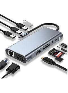 Generic USB C Hub, 11 in 1 USB C Adapter Dongle with 4K HDMI, VGA, Type C PD, USB 3.0, RJ45 Ethernet, SD/TF Card Reader, and 3.5mm AUX Input, Docking Station Compatible with MacBook Pro/Air and Other Type C Laptops  - Image 1