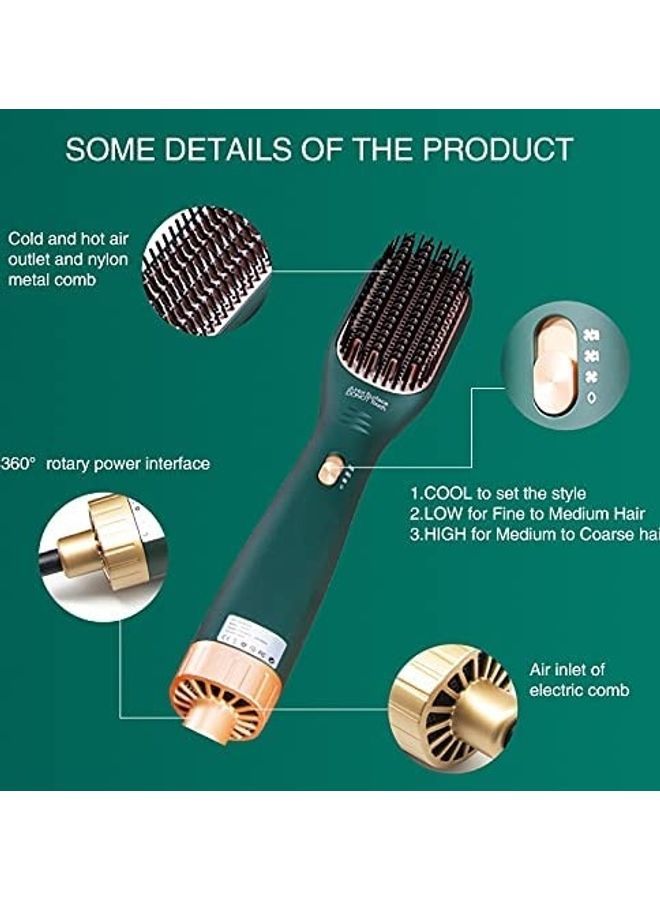 NIBEMINENT 3 in 1 Multi Functional Hair Dryer Hot Air Comb Green/Gold - Image 3