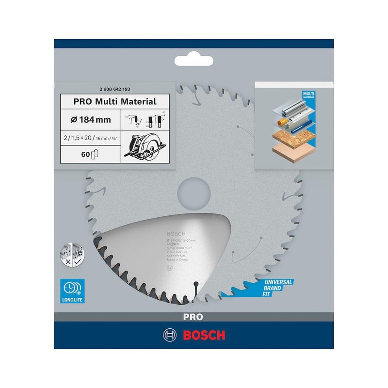 BOSCH Professional Circular Saw Blade For Multimaterial 7'' / 184Mm Dia, 20Mm Bore, 60 Teeth, Pack of 1 - Image 1
