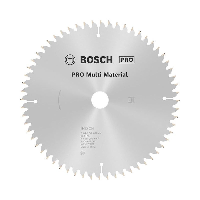BOSCH Professional Circular Saw Blade For Multimaterial 7'' / 184Mm Dia, 20Mm Bore, 60 Teeth, Pack of 1 - Image 3