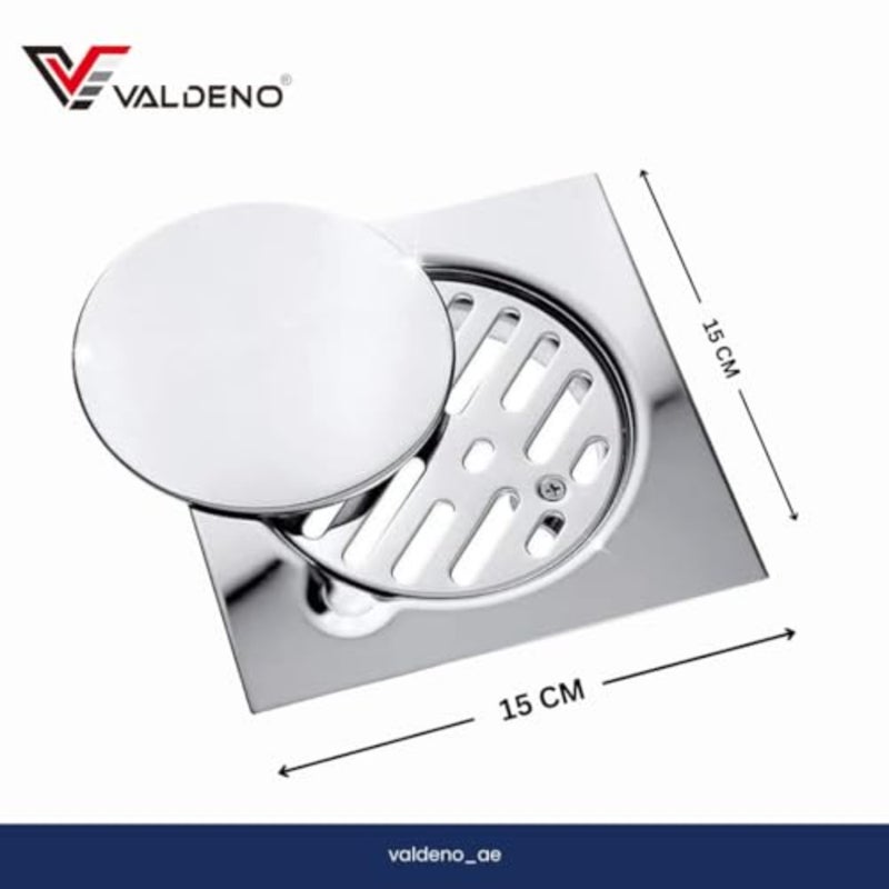 VALDENO حوض استحمام من الفولاذ المقاوم للصدأ مقاس 15 سم × 15 سم مع شواية وغطاء - حل تصريف ممتاز من الفولاذ المقاوم للصدأ للحمامات الحديثة - Image 5