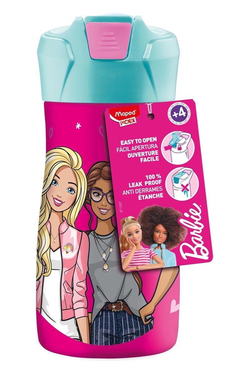 Maped Picnik Barbie Stainless Steel Drinking Bottle, 430 ml, Automatic Straw System, with Locking Button, Carry Handle - Image 2