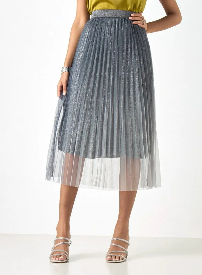2Xtremz 2Xtremz Pleated Midi A-Line Skirt with Elasticated Waistband