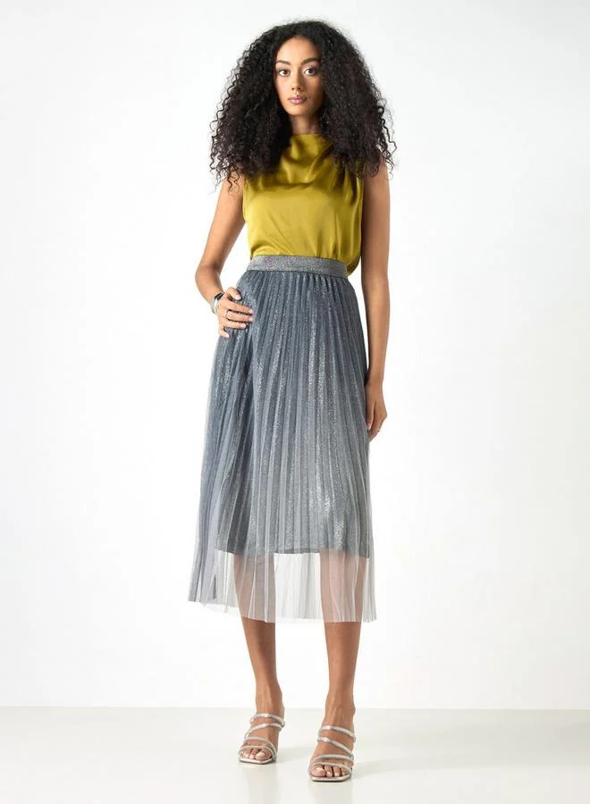 2Xtremz 2Xtremz Pleated Midi A-Line Skirt with Elasticated Waistband