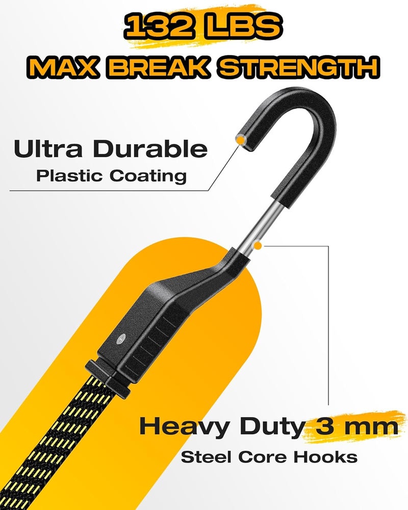 LuckyStraps 6 Pcs 12 Inch Flat Adjustable Bungee Cords with Hooks, 3X Faster to Adjust The Length, Lucky Straps Black/Yellow Heavy Duty Bungee Straps for Cargo, Bike, Cart, Tent, Truck, Camping, Outdoor, etc Multi-budget available picks - Image 4