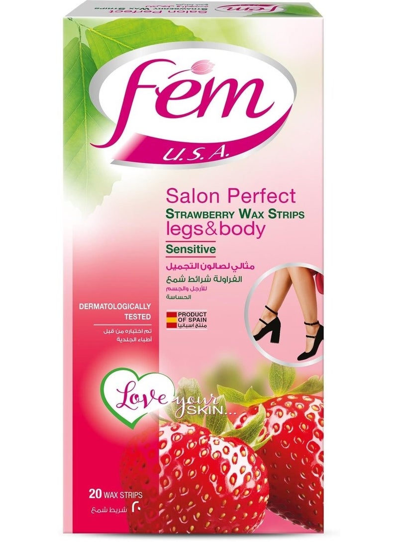 فيم شرائح شمع الفراولة للبشرة الحساسة للساقين والجسم، عبوة من 20 قطعة - Image 1