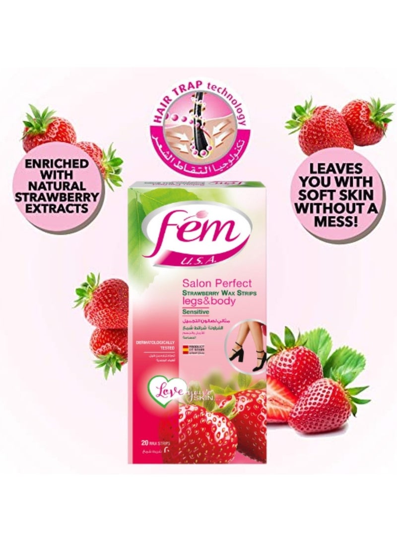 فيم شرائح شمع الفراولة للبشرة الحساسة للساقين والجسم، عبوة من 20 قطعة - Image 4