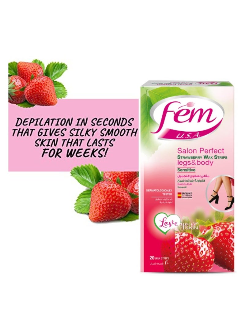 فيم شرائح شمع الفراولة للبشرة الحساسة للساقين والجسم، عبوة من 20 قطعة - Image 3