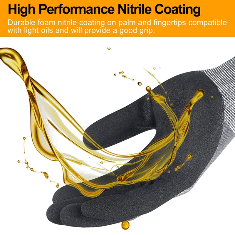 NEOTRIL Safety Work Gloves MicroFoam Nitrile Coated-3 Pairs, Seamless Knit Nylon Bulk Pack Working Gloves with Grip for Men Women Light Duty Work,Automotive,Warehouse (Gray,S) - Image 2