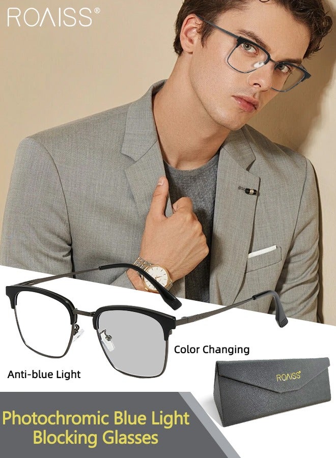 roaiss Men's Blue Light Blocking Sunglasses Anti UV and Glare Blue Light Filter Computer Glasses Rectangular Color Changing Anti Eyestrain Headache Eyewear  - Image 1