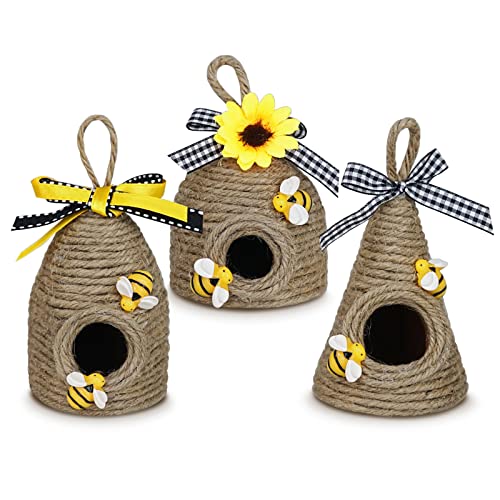 Rustic Bumble Bee Hive Decor 3 Pack Natural Bee House SpringSummer Farmhouse Kitchen Table Tiered Tray Decor