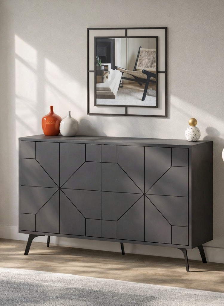 Mourah Home Dune Console - Modern Sideboard with 4 Doors - Storage Cabinet for Living Room, Lounge, Dining Room, Kitchen, Hallway - 35x77.4x123 CM (Dark Grey) - Image 1