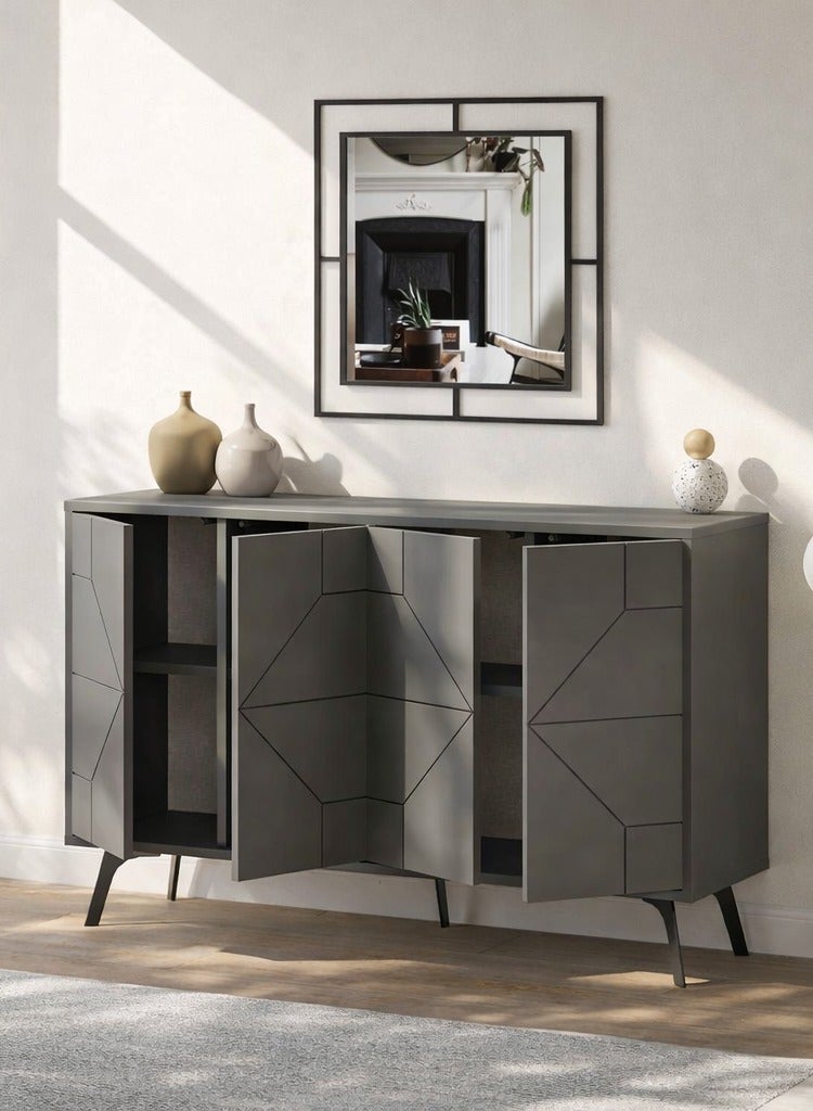 Mourah Home Dune Console - Modern Sideboard with 4 Doors - Storage Cabinet for Living Room, Lounge, Dining Room, Kitchen, Hallway - 35x77.4x123 CM (Dark Grey) - Image 2