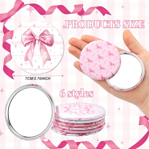 Geelin 12 Pcs Pink Compact Mirror Bulk Pink Bow Party Favors Coquette Aesthetic Mini Mirror for Purse Pocket Women Girl Birthday Valentines Day Gift Wedding Bridal Shower - Image 4