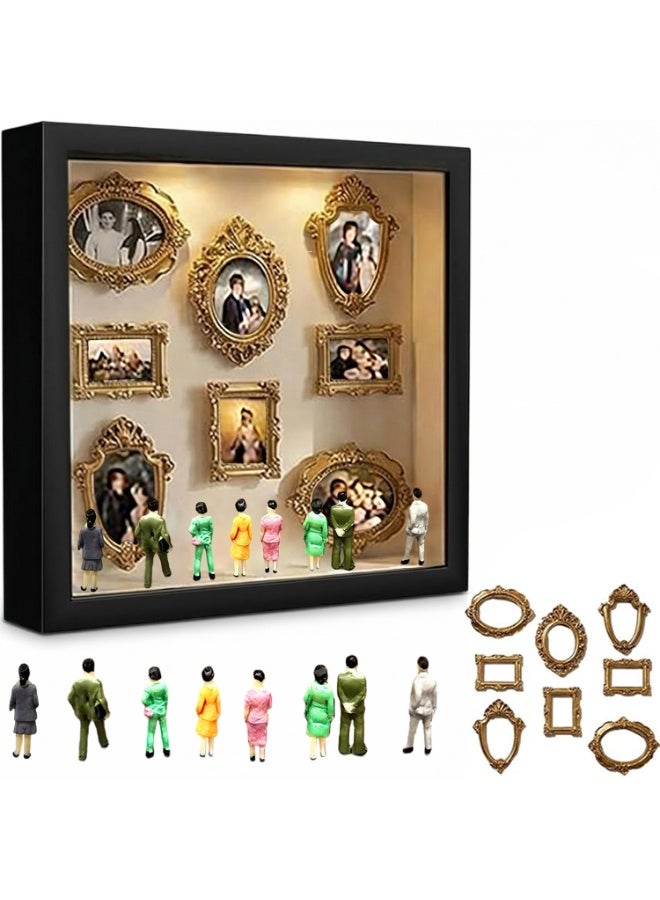 طقم صندوق ظل متحفي صغير DIY مع إطارات صغيرة ذهبية وتماثيل، إطار عرض أسود بحجم 10 بوصة، صندوق ظل لإطار الصور، ديكور ذكريات الصور المخصص، تجميع بسيط - Image 1
