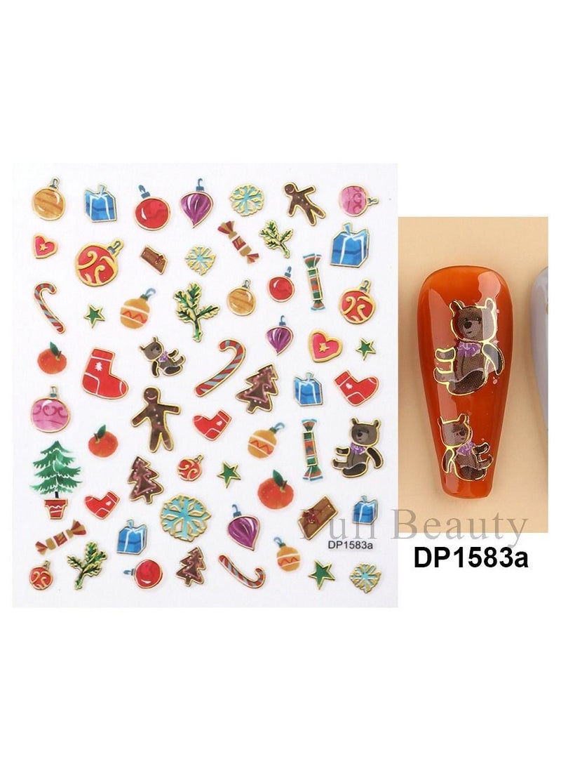 Christmas Nail Stickers Decals, Winter Snowflakes Snowman 3D Self-Adhesive Nail Art Stickers Cute Elk Santa Claus Design Nail Decorations Xmas DIY Manicure Supplies for Women Girls