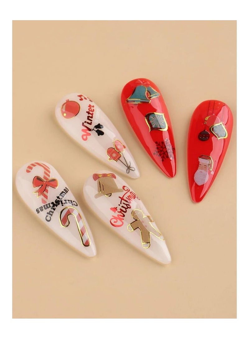 Christmas Nail Stickers Decals, Winter Snowflakes Snowman 3D Self-Adhesive Nail Art Stickers Cute Elk Santa Claus Design Nail Decorations Xmas DIY Manicure Supplies for Women Girls