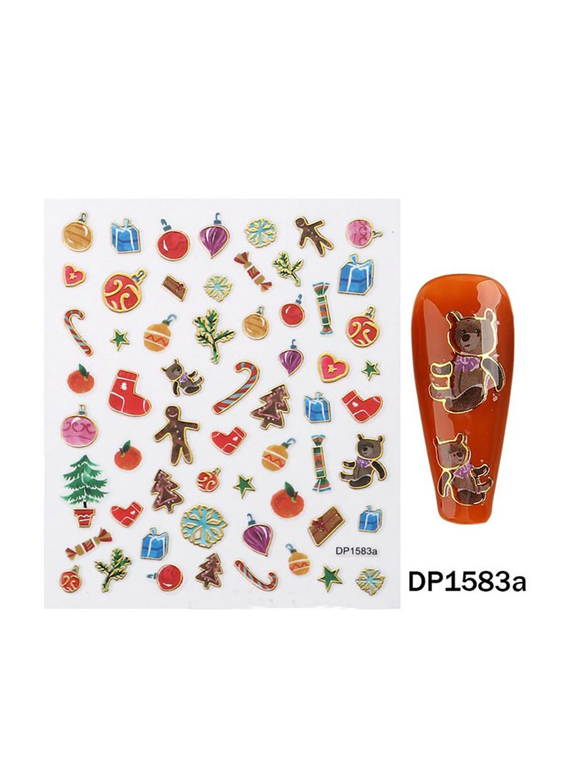 Christmas Nail Stickers Decals, Winter Snowflakes Snowman 3D Self-Adhesive Nail Art Stickers Cute Elk Santa Claus Design Nail Decorations Xmas DIY Manicure Supplies for Women Girls