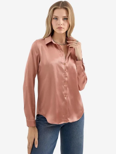 BIG DART BDART Satin Long Sleeve Button Up Shirt
