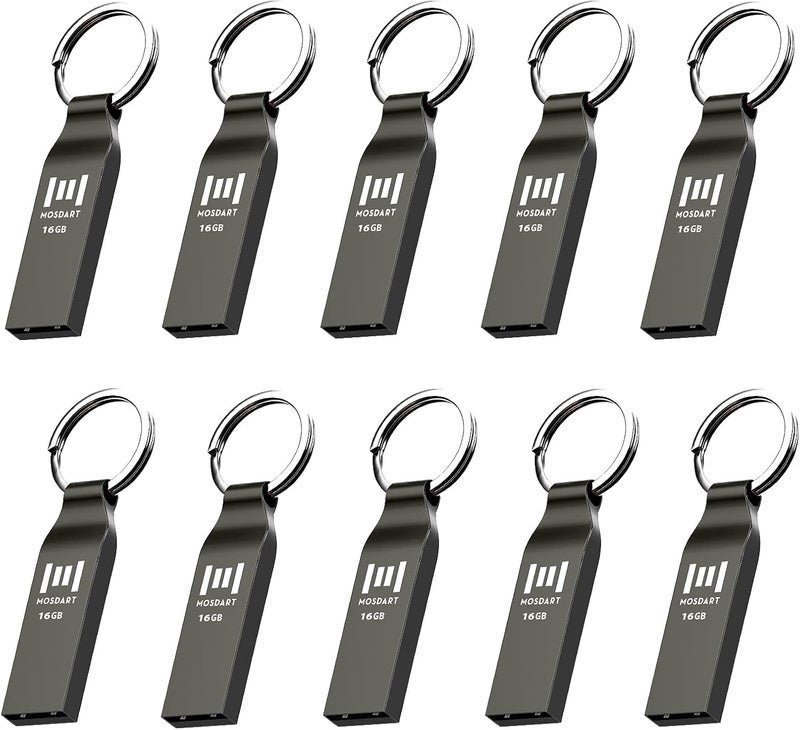 موس دارت محرك أقراص فلاش مقاوم للماء بسعة 16GB USB2.0، بتنسيق FAT32، عصا ذاكرة معدنية مع سلسلة مفاتيح، للنسخ الاحتياطي للنظام وتخزين البيانات، رمادي تيتانيوم (عبوة من 10 قطع) - Image 1