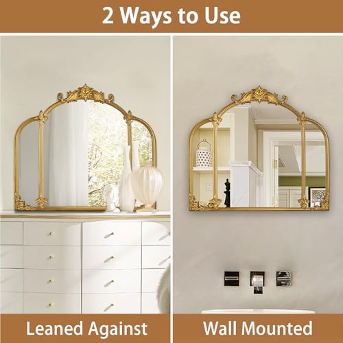 Fitous 24"x22" Gold Arch Wall Mirror, Vintage Ornate Baroque Mirror with Metal Frame, Decorative Vanity Mirror for Dresser, Bedroom, Bathroom, Fireplace, Entryway, Hallway - Image 5