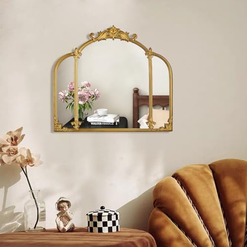 Fitous 24"x22" Gold Arch Wall Mirror, Vintage Ornate Baroque Mirror with Metal Frame, Decorative Vanity Mirror for Dresser, Bedroom, Bathroom, Fireplace, Entryway, Hallway - Image 2