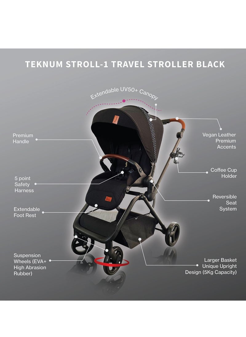 TEKNUM Teknum STROLL-1 Travel System w/ Reversible Stroller and Baby Car Seat - Black  - Image 5