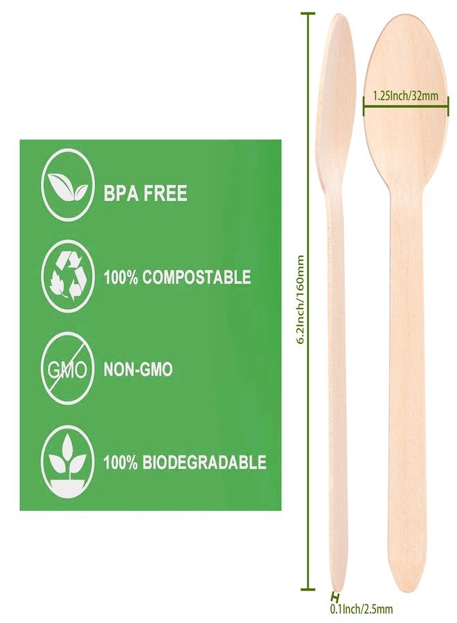 ANTETOK Disposable Wood Cutlery Spoons - 300 Pack Wooden Spoons Disposable,Biodegradable and Earth Friendly, 6.3 Inch Length Wood Spoons - Image 2