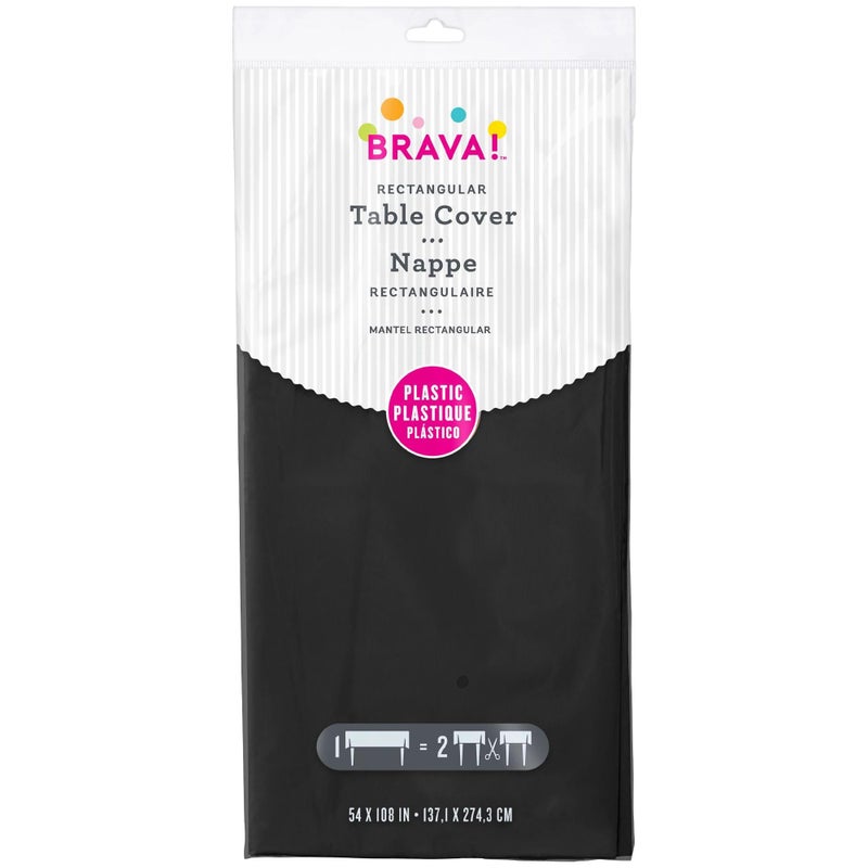 Amscan Jet Black Plastic Table Cover - 54" x 108" (1 Pc.) - Elegant Event Essential, Perfect for Parties, Weddings, & Special Occasions