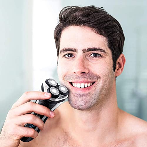 Hatteker Men's USB Rechargeable Electric Shaver Cordless Rotary Wet and Dry Beard Pop-Trimmer, Black - Image 4