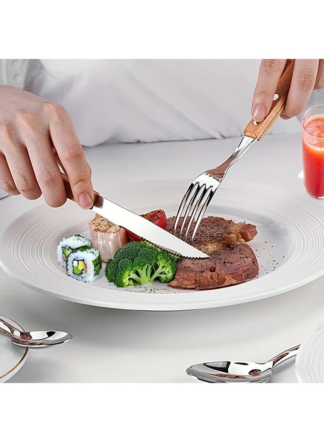 16pcs 304 Stainless Steel Wooden Dinner Fork Utensil Set Dishwasher Safe - Image 5