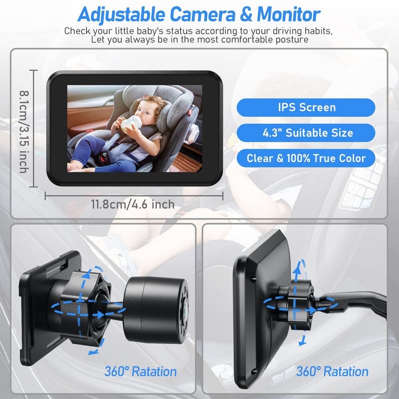 Itomoro Baby Car Camera, 4.3" HD Night Vision Car Baby Monitor with Camera, Safety Seat Baby Car Mirror for Rear Facing 5 Mins Easy Installation ACZ401 - Image 4