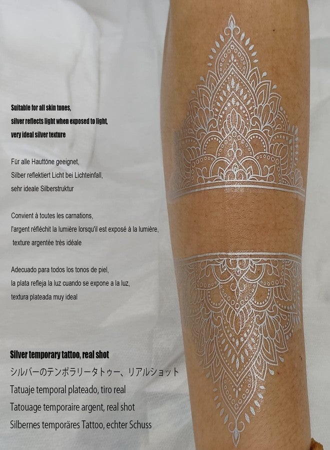 Roarhowl Metallic sparkle temporary tattoos, gold, silver, suitable for all skin tones (silvery 4) - Image 4