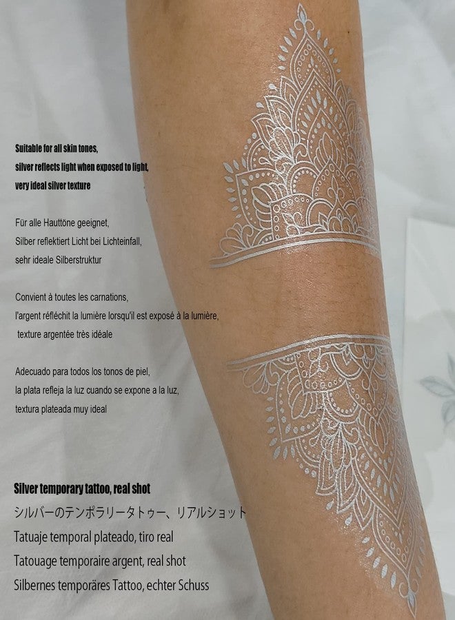 Roarhowl Metallic sparkle temporary tattoos, gold, silver, suitable for all skin tones (silvery 4) - Image 5