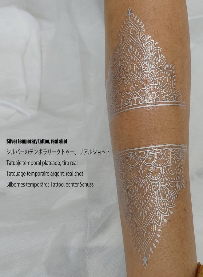 Roarhowl Metallic sparkle temporary tattoos, gold, silver, suitable for all skin tones (silvery 4) - Image 3