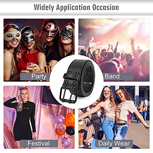 WERFORU Grommet Leather Belt, Women Men Black Belt with Double Studded Holes - Image 5