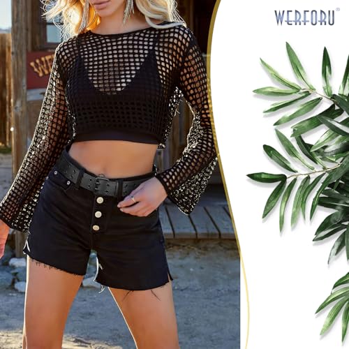 WERFORU Grommet Leather Belt, Women Men Black Belt with Double Studded Holes - Image 4